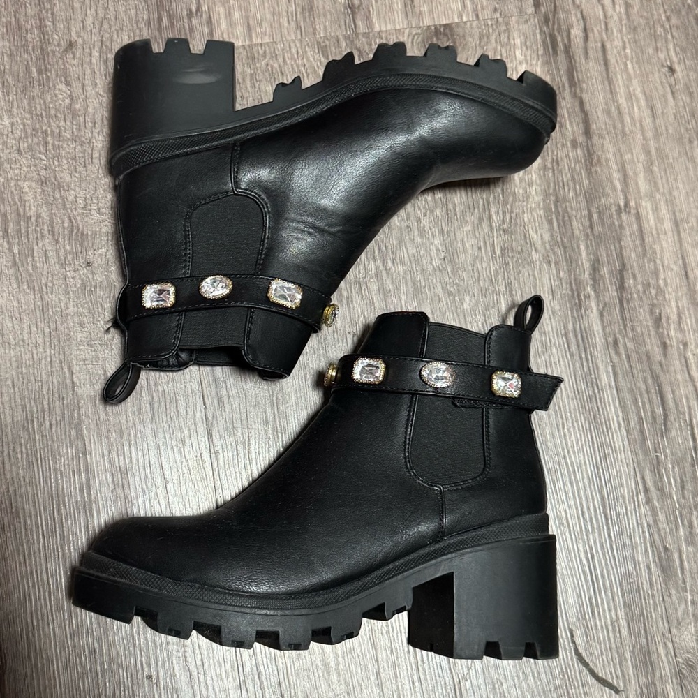 Black Ankle Boots with Embellished Strap